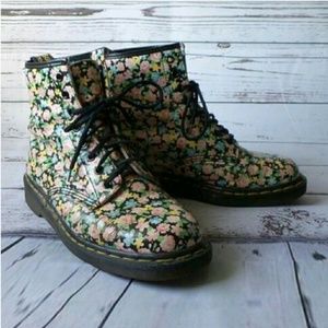 Dr. Martens Airwair Black Floral Lace Up Boots